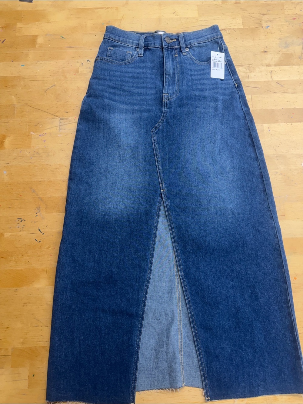 Vigoss Dark Blue Denim Midi Skirt with Front Slit